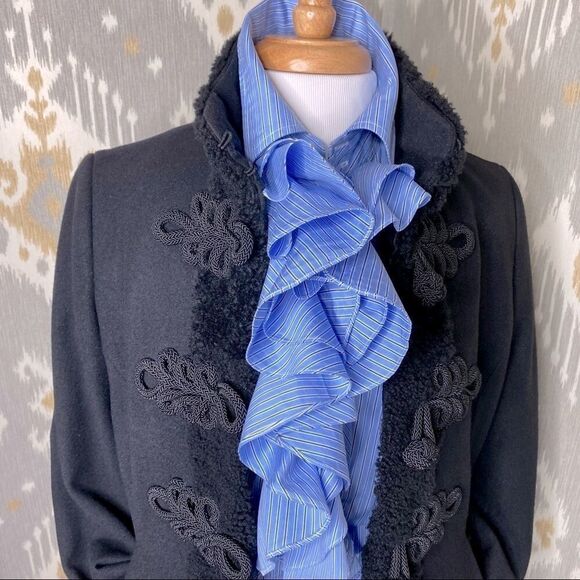 Ralph Lauren Black Wool Flannel Lamb Fur Trimmed Passementerie Military Jacket - Picture 7 of 17